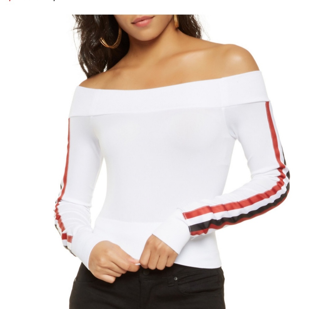 Nwt Off~Shoulder Long~Skeeve Ribbed Top Medium - Picture 2 of 4